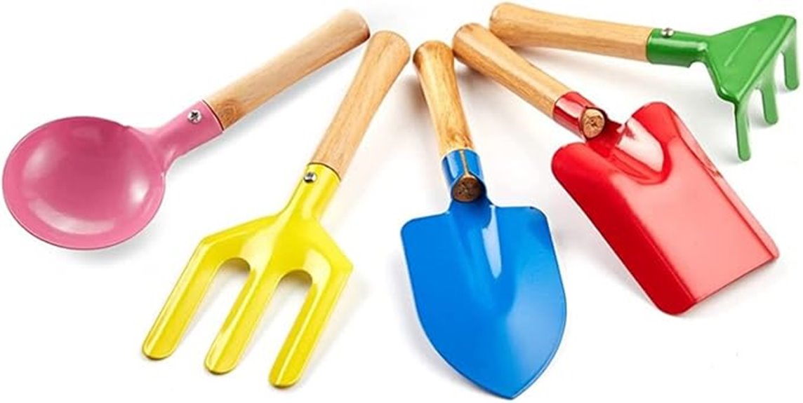 five piece metal garden tools