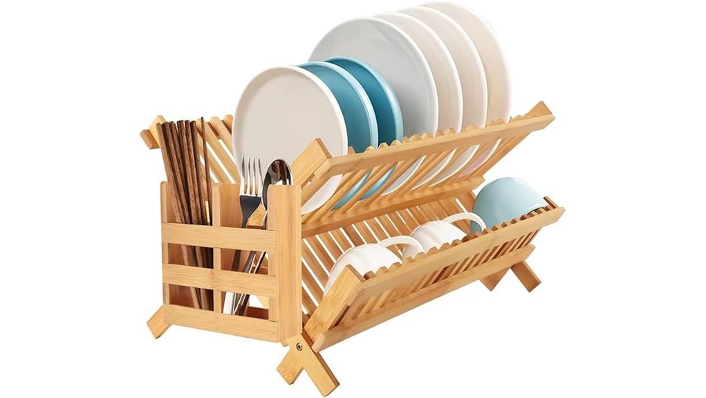 foldable bamboo 2 tier rack