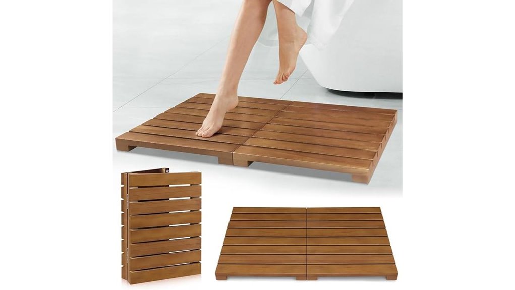 foldable teak shower mat