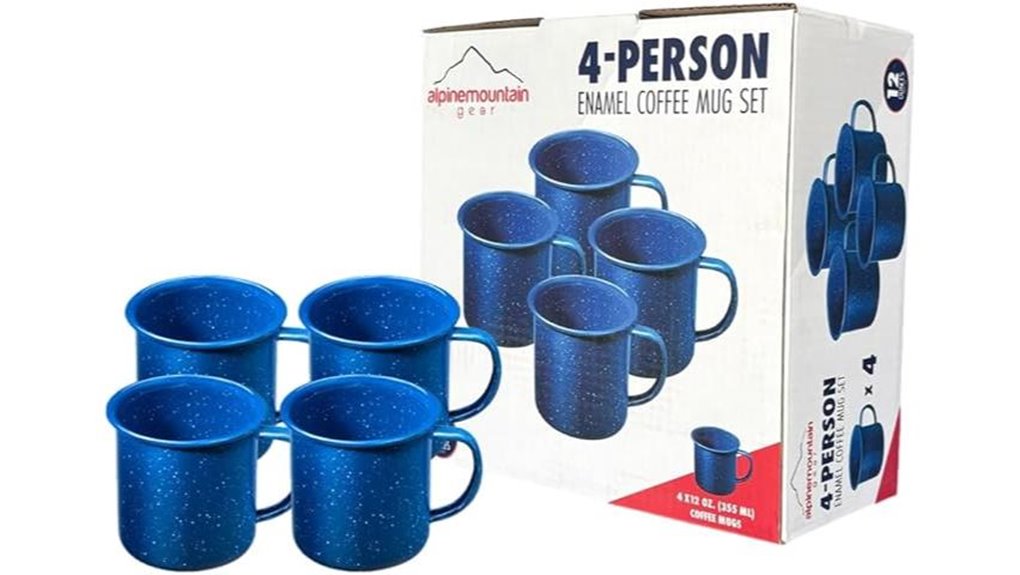 four 12oz enamel mugs