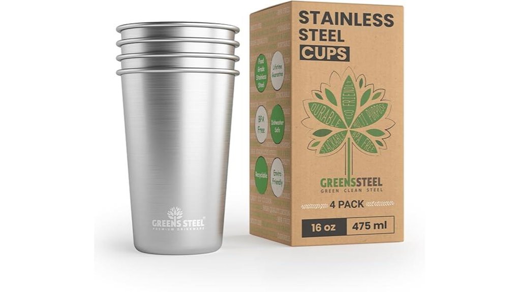 four 16oz stainless cups