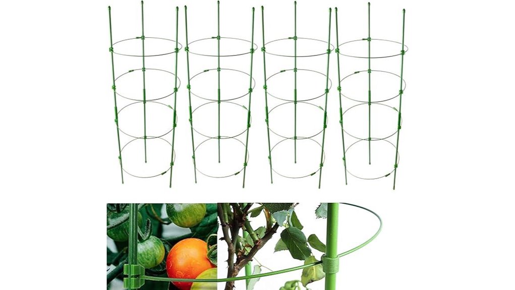 four adjustable tomato cages