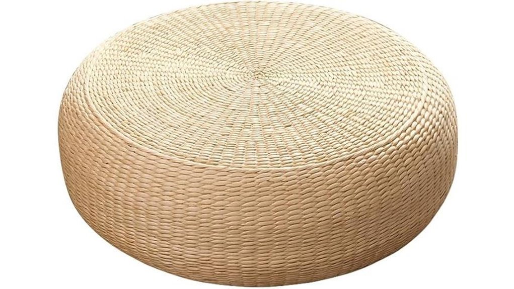 handwoven straw pouf set