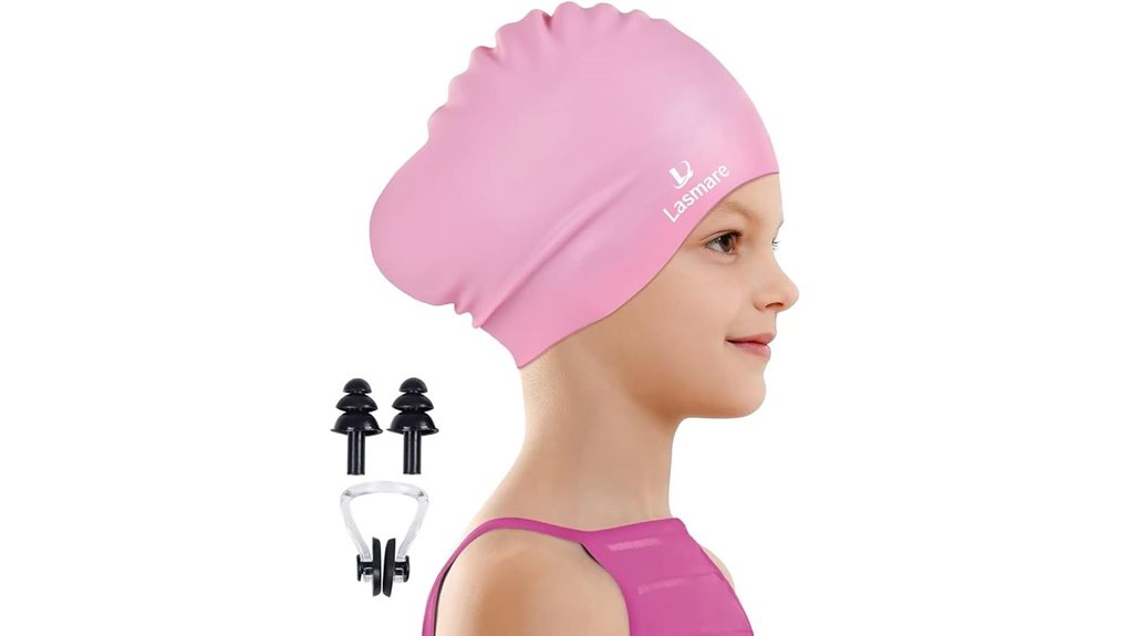 kids long hair earplug swimcap