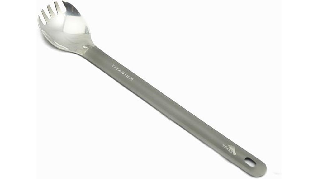 polished titanium long handle spork