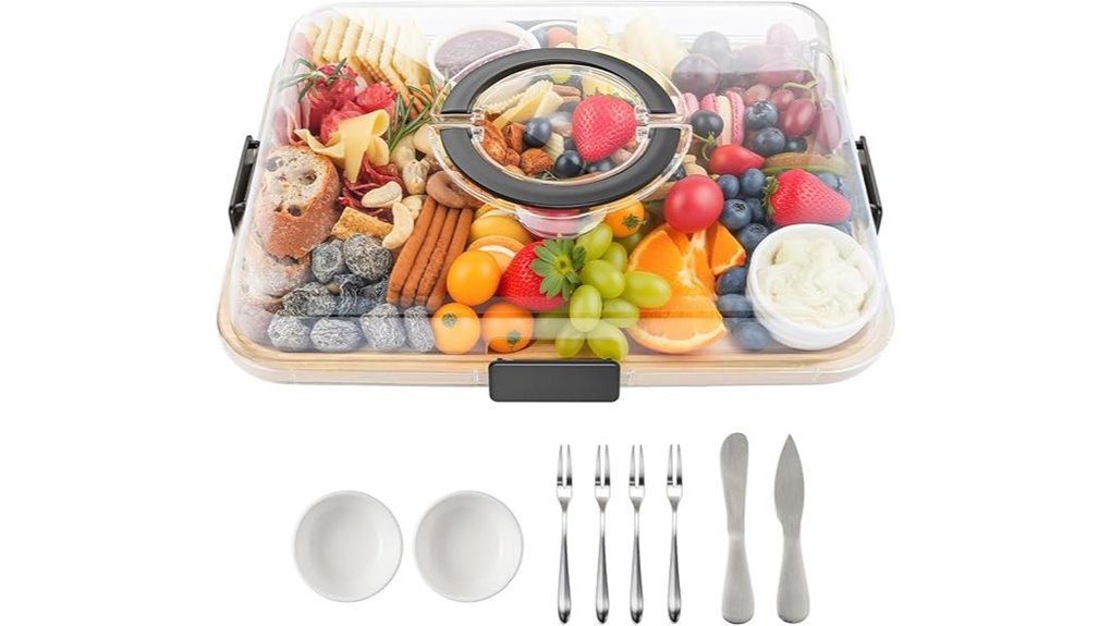 portable 6 compartment bamboo charcuterie