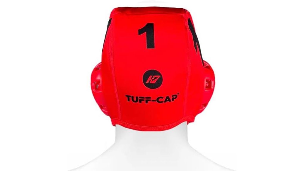 red padded goalie cap