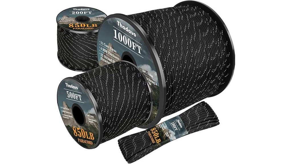reflective 850lb black paracord