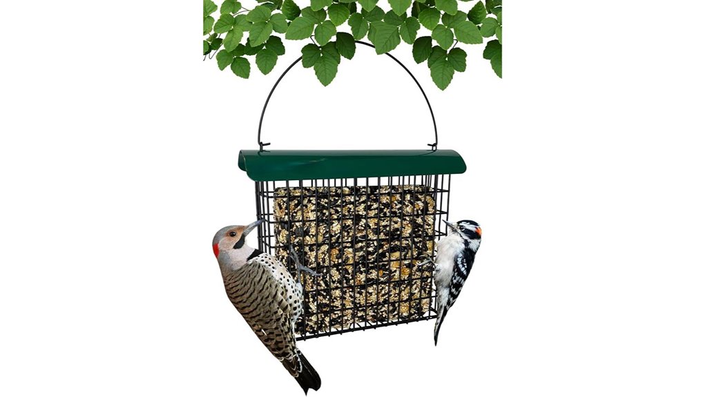 roofed metal woodpecker feeder