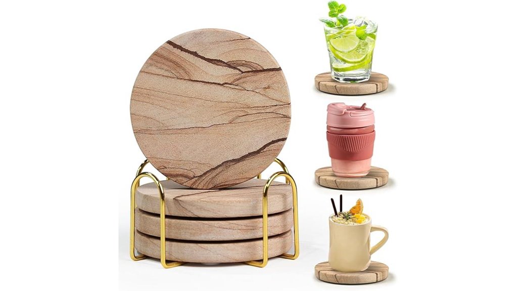 sandstone coasters with holder