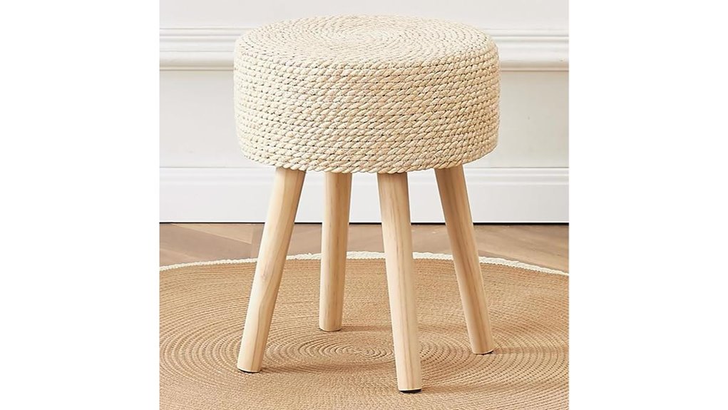 seagrass round wooden footstool