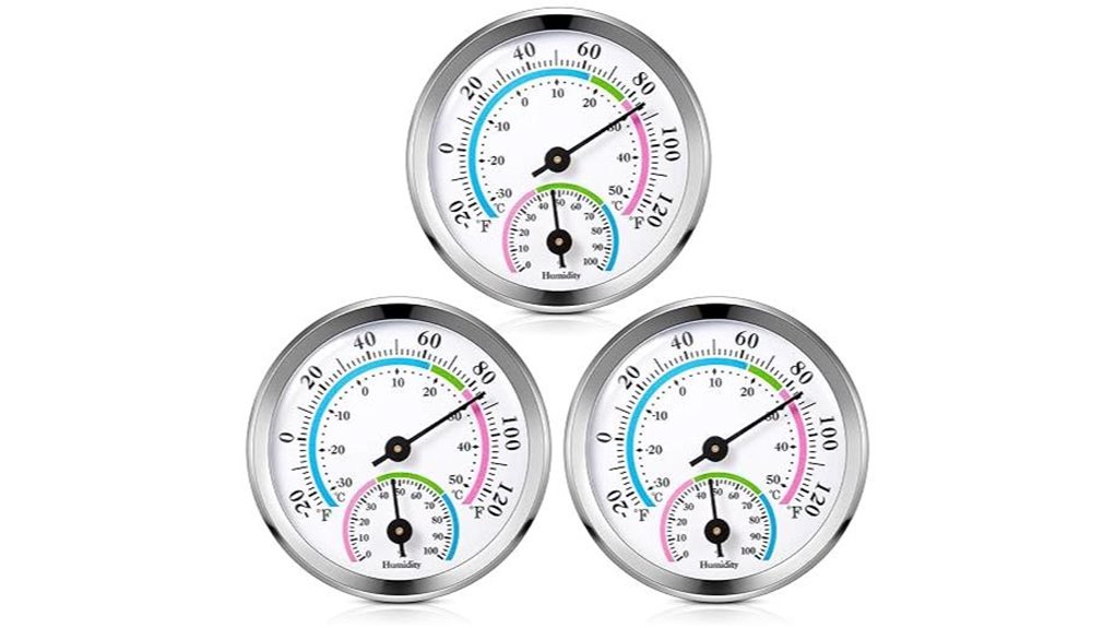silver 3 piece thermometer hygrometer
