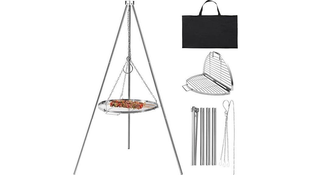 silver tripod campfire grill
