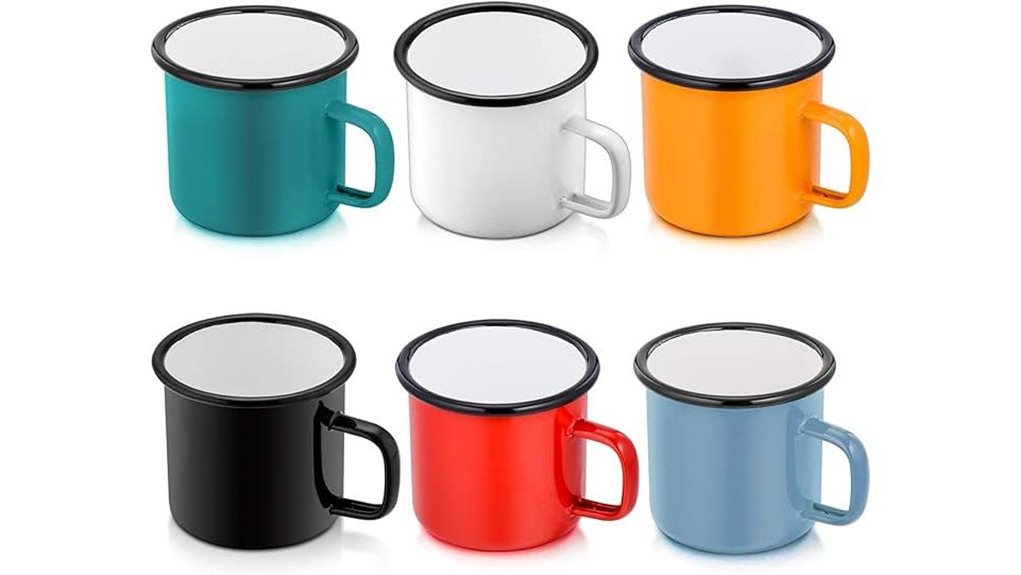six 12oz enamel mugs