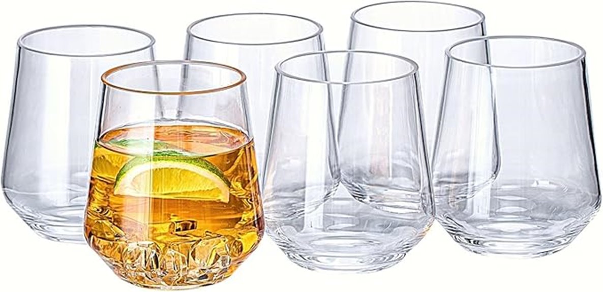 six 16oz stemless cups