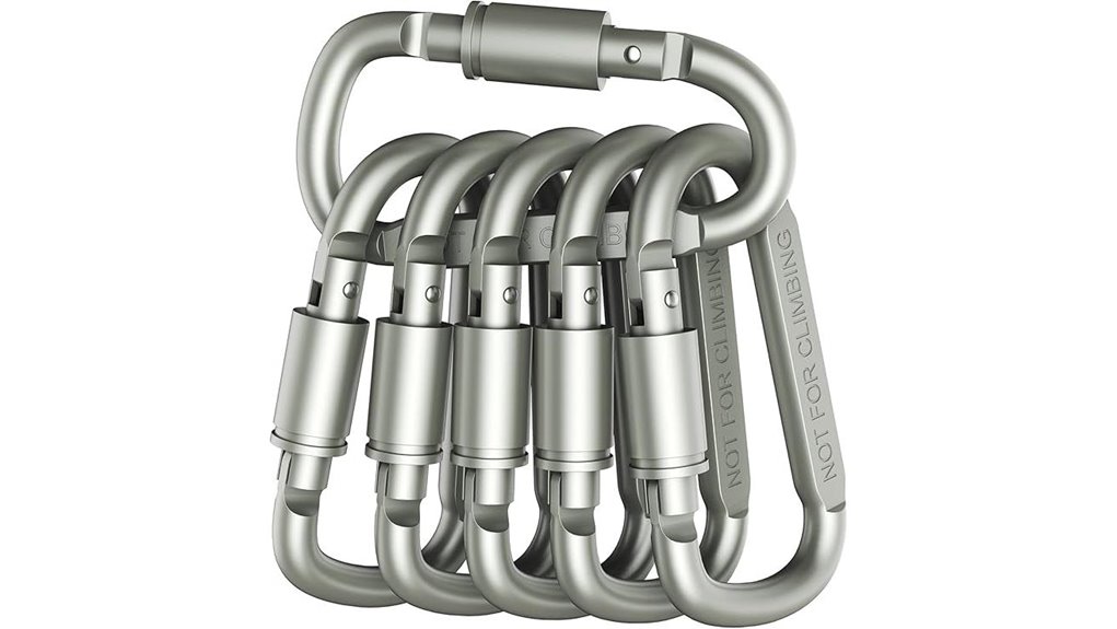 six aluminum d ring carabiners