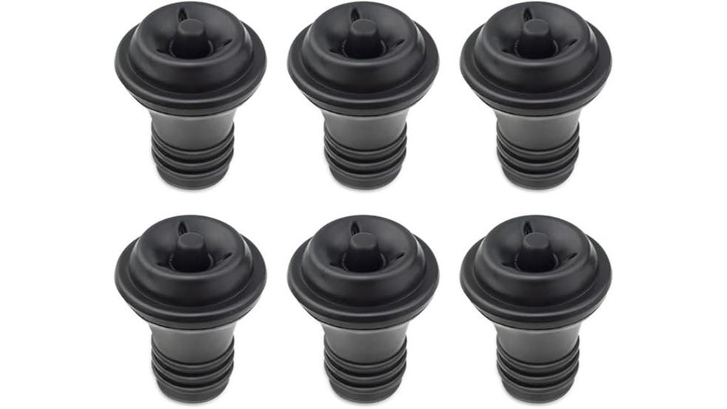 six black vacuum stoppers