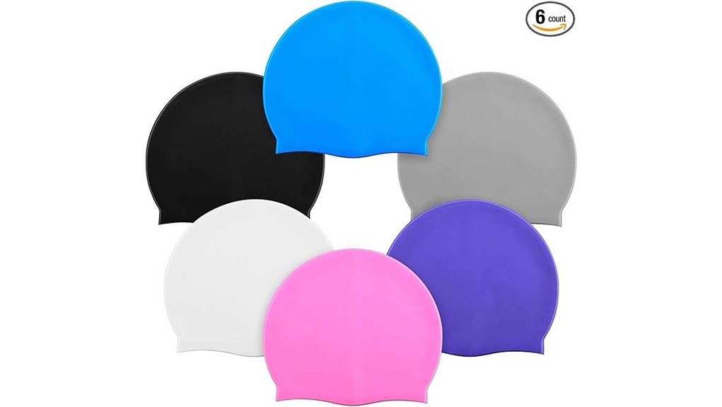 six silicone swim caps