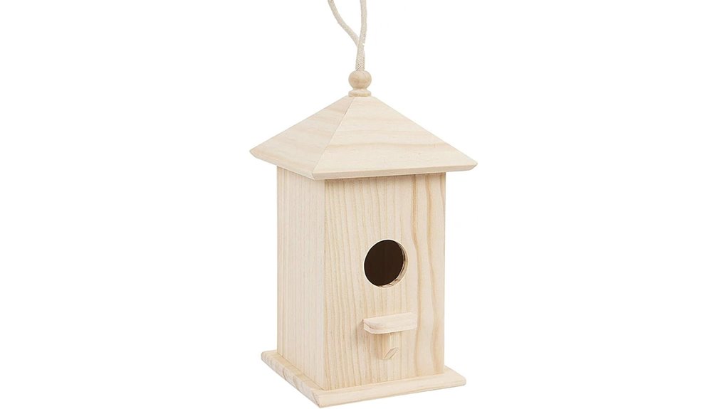 small wooden hanging birdhouse