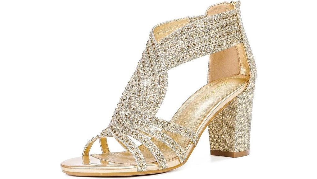 sparkling rhinestone block sandals