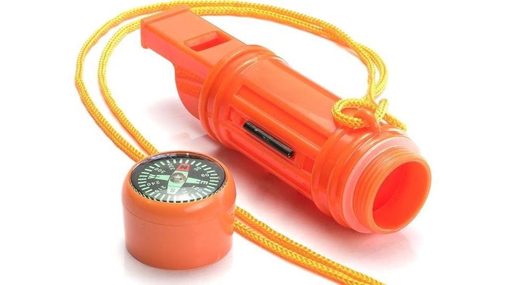 survival whistle orange compass