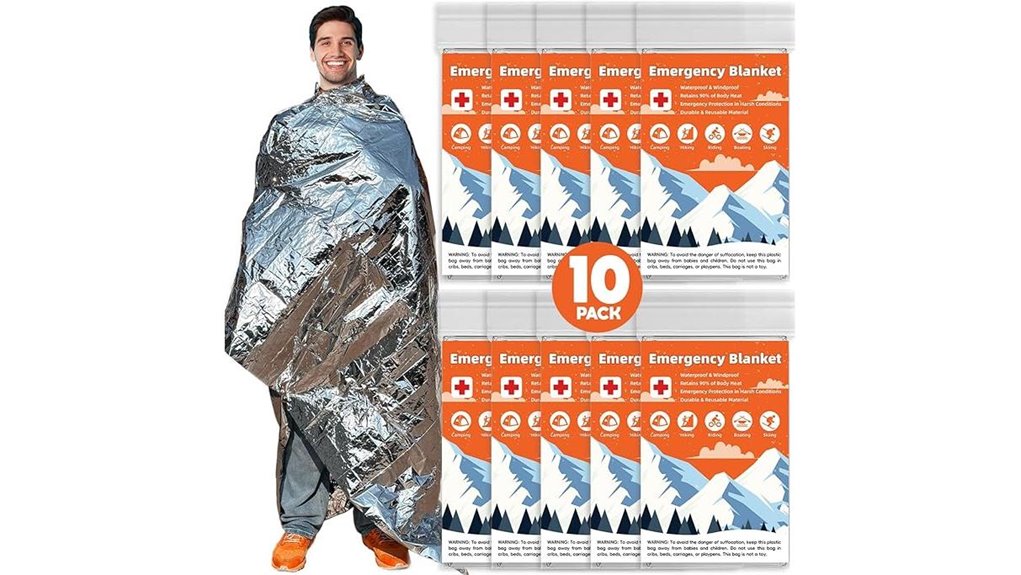 ten mylar emergency blankets