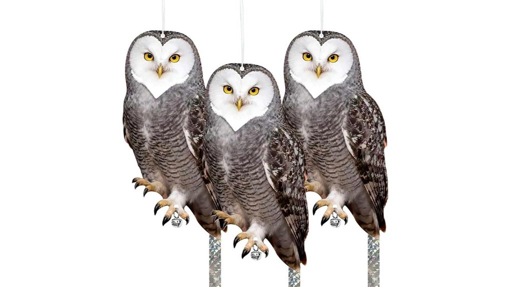 three reflective fake owls