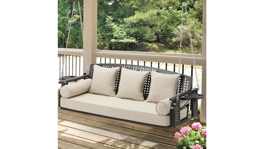 three seat beige porch swing