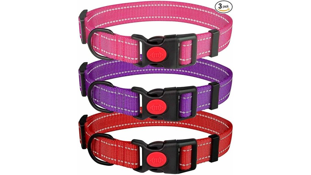 three small reflective collars