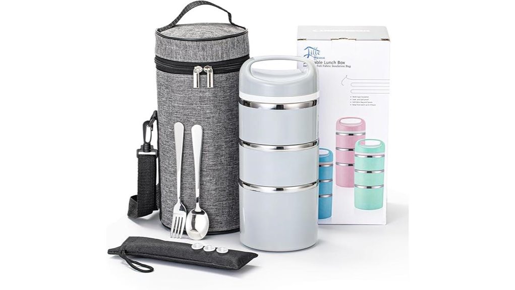 three tier thermal lunchbox utensils