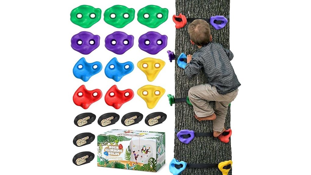 twelve strapped climbing holds