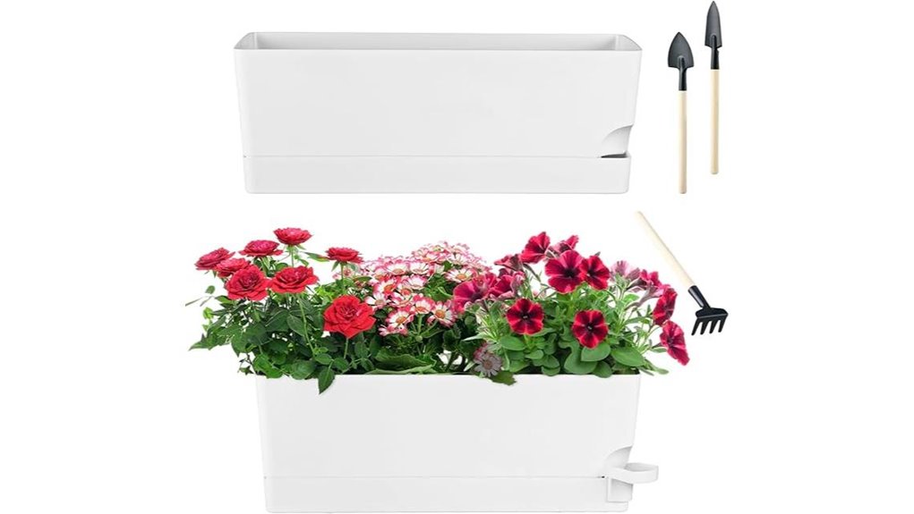 twin white self watering planters