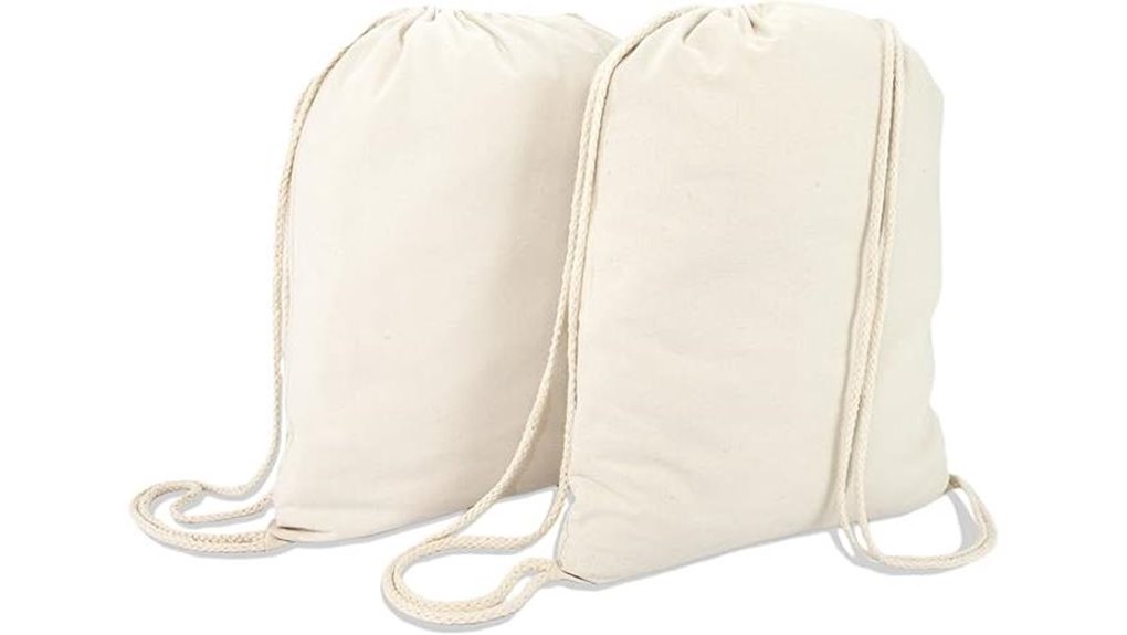 two beige canvas backpacks