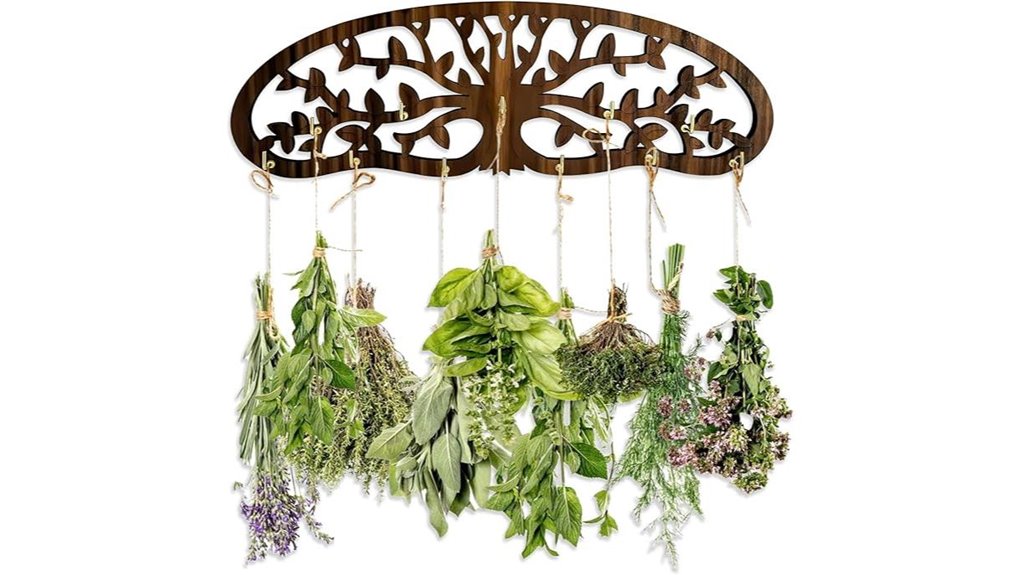 wall mounted rustic herb rack