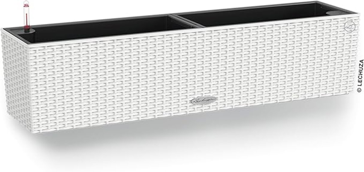 white self watering window box