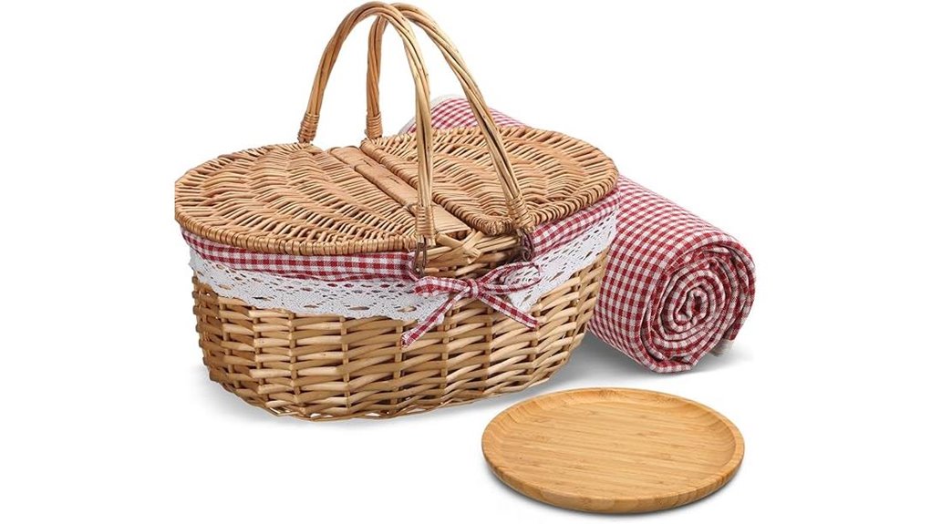 wicker picnic lid blankets plates