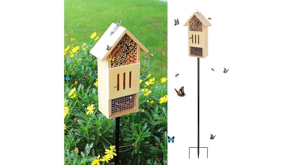 wooden bee butterfly stake