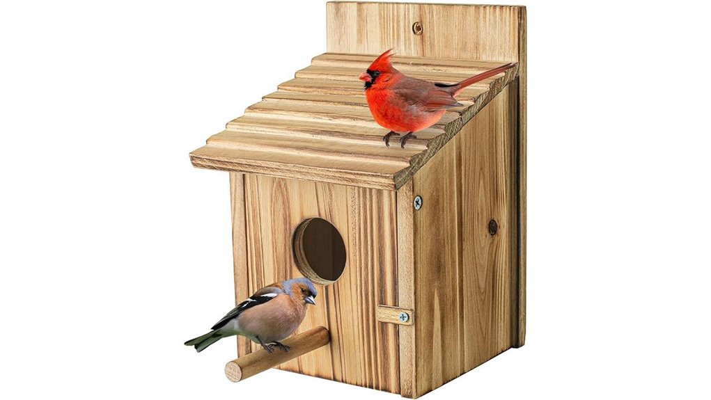 wooden birdhouse with perch