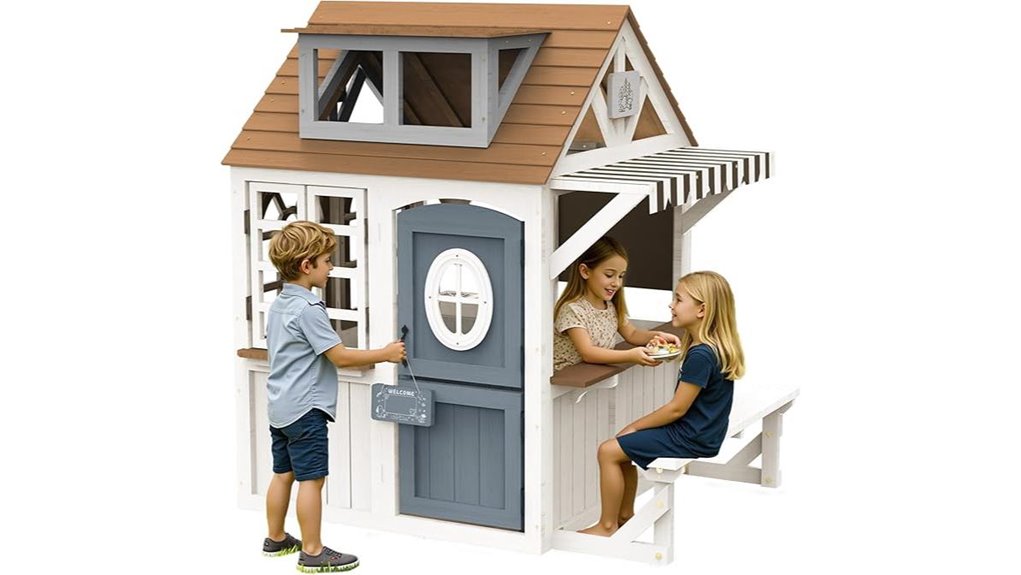 wooden playhouse kitchen chalkboard