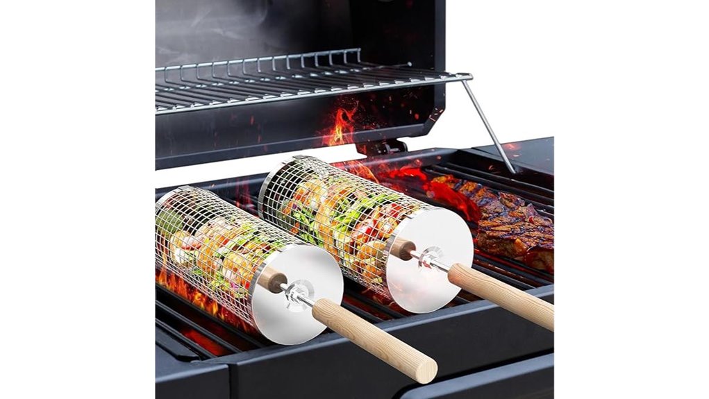 wooden rolling grill basket